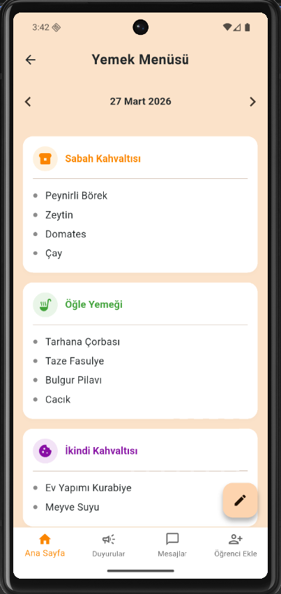 MobiKreş Yemek Menüsü