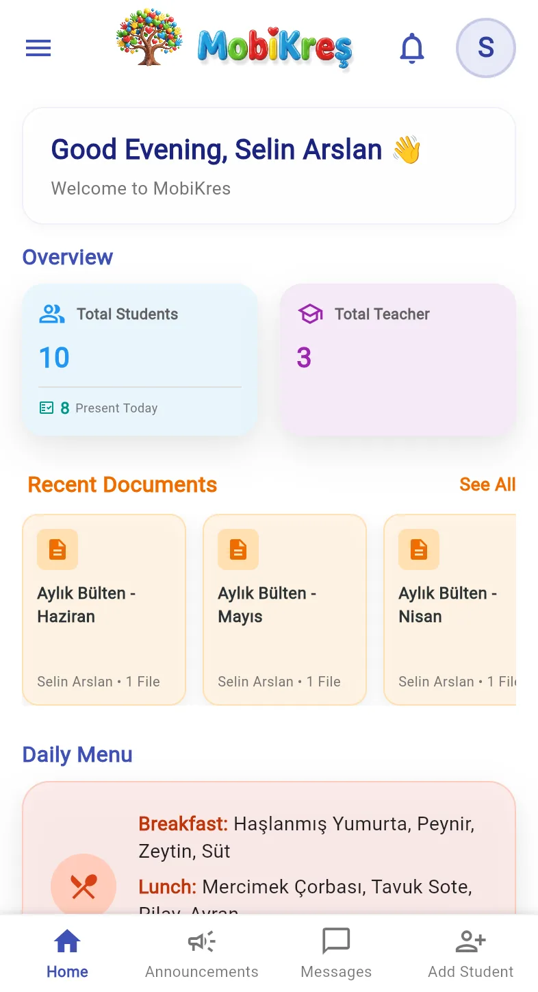 MobiKres director dashboard screen