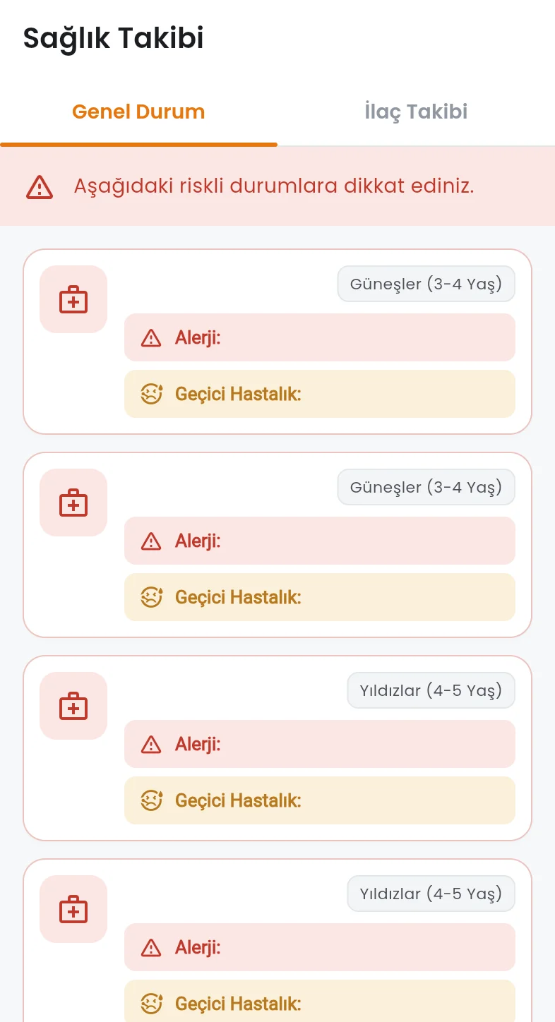 Sağlık takibi: alerji ve geçici hastalık uyarıları
